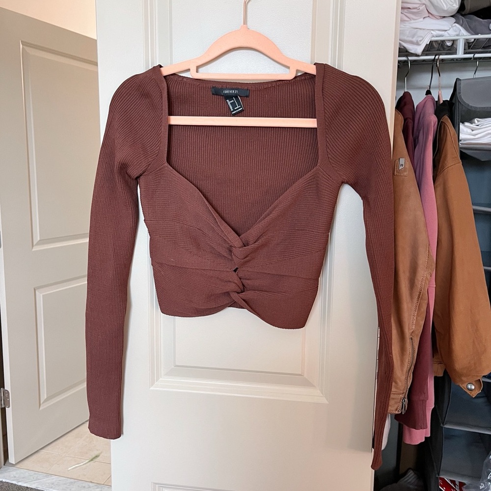 Brown long sleeve crop top - Forever21